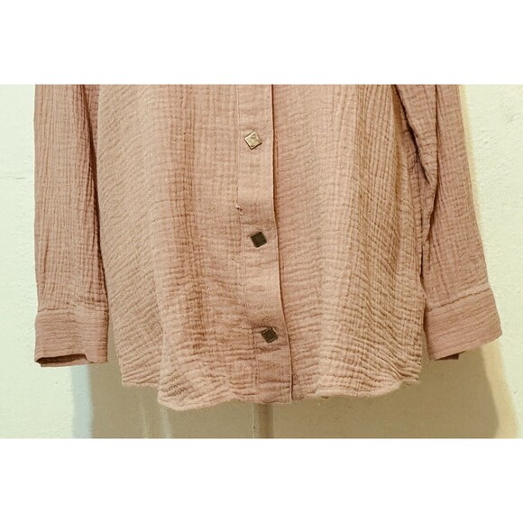 SOFT SURROUNDINGS  Women Size L Gauze Dusty Rose Button Down Shirt Essential - Picture 3 of 8
